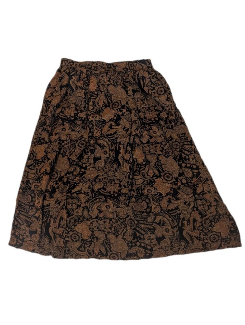 Sag Harbor Black & Brown Pattern Elastic Waist Midi Skirt L